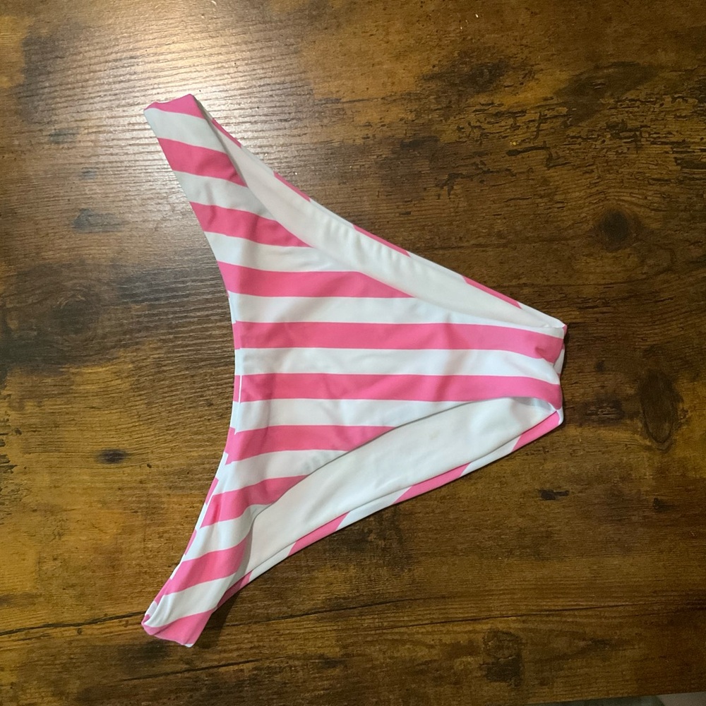 Pink and White Striped Victoria Secret Bikini Bottom Size M